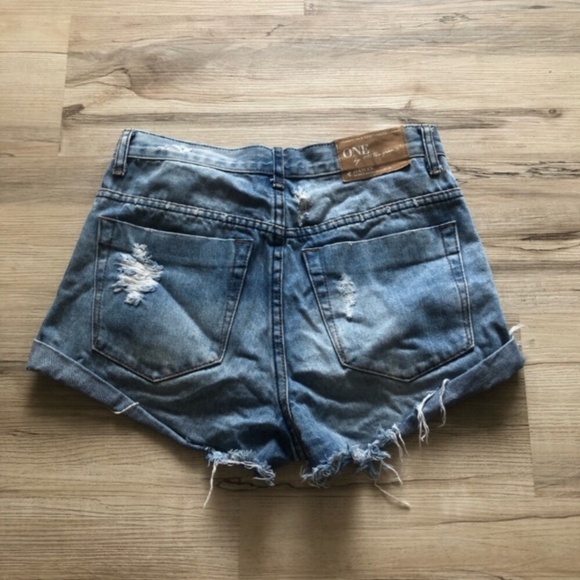 One Teaspoon Blue Distressed Jean Shorts - Picture 7 of 7